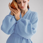 Early Spring French Solid Color Cardigan Nightgown Double Layer Gauze Full Cotton Casual Home Pajamas Women Cotton - Quality Home Clothing| Beauty