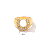Exquisite 18K Gold Horseshoe Design Zircon Ring - Timeless Elegance -  QH Clothing