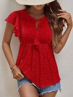 Women Clothing Spring Summer Women Solid Color Jacquard Ruffle Sleeve Elegant T Shirt Top - Quality Home Clothing| Beauty