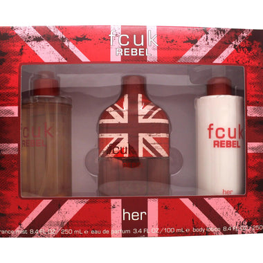 FCUK Rebel For Her Presentset 100ml EDT + 250ml Body Lotion + 250ml Fragrance Mist - QH Clothing | Beauty