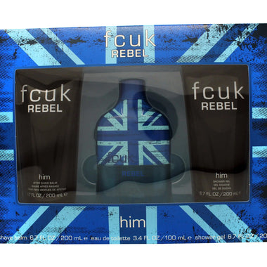 FCUK Rebel For Him Gift Set 100ml EDT + 200ml Shower Gel + 200ml Aftershave Balm - Quality Home Clothing| Beauty