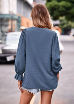 Fall Women Clothing Jacquard T shirt V neck Loose Long Sleeve Umbrella Sleeve Top - Quality Home Clothing| Beauty