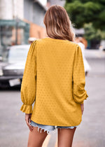 Fall Women Clothing Jacquard T shirt V neck Loose Long Sleeve Umbrella Sleeve Top - Quality Home Clothing| Beauty