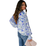 Chiffon Shirt Cardigan Spring Summer Loose Floral Pattern Lantern Sleeve Top for Women - Quality Home Clothing| Beauty