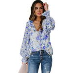 Chiffon Shirt Cardigan Spring Summer Loose Floral Pattern Lantern Sleeve Top for Women - Quality Home Clothing| Beauty