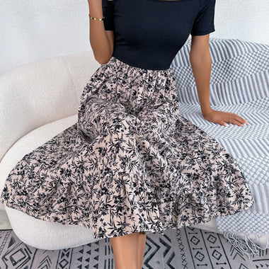 Spring Summer Casual off the Shoulder Floral Ruffled Mid Length Dress Women Clothing - Quality Home Clothing| Beauty