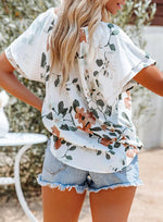 Printed Top Women Summer V-neck Half Cardigan Short Sleeve Loose Shirt Women - Quality Home Clothing| Beauty