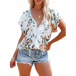 Printed Top Women Summer V-neck Half Cardigan Short Sleeve Loose Shirt Women - Quality Home Clothing| Beauty