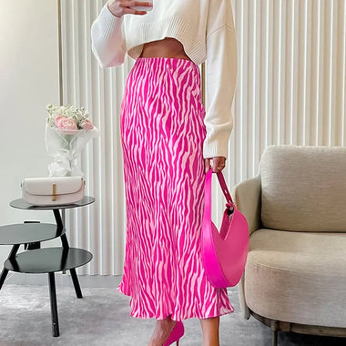 French Design Contrast Color Zebra Pattern High Waist Skirt Women Summer Niche Sheath Long Skirt Fishtail Skirt - Quality Home Clothing| Beauty