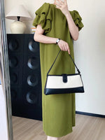 Puff Sleeve Green Straight Dress Summer Women Mid Length High Sense Loose Maxi Dress - Quality Home Clothing| Beauty