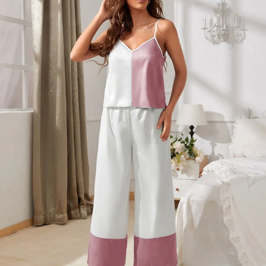 Ice Silk Pajamas Women Simple Two Colors Suspender Trousers Suit Summer Thin Loose Ladies Homewear - Quality Home Clothing| Beauty