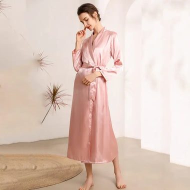 Imitated Silk Pajamas Women Collared Long Robe Women Sexy Pajamas Bathrobe Homewear - Quality Home Clothing| Beauty