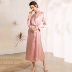 Imitated Silk Pajamas Women Collared Long Robe Women Sexy Pajamas Bathrobe Homewear - Quality Home Clothing| Beauty