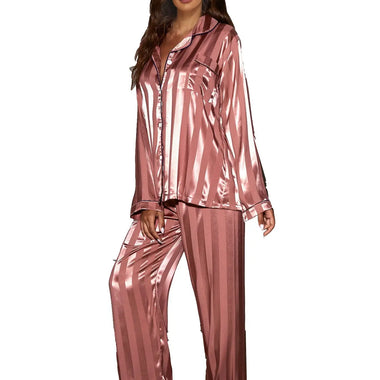 Jacquard Wide Stripe Home Wear Set Pajamas Women Supply Satin Cardigan Long Sleeve - Quality Home Clothing| Beauty