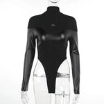 Knitted Turtleneck Leather Stitching Long Sleeve Tight Sexy All Matching Sexy Autumn Jumpsuit - Quality Home Clothing| Beauty