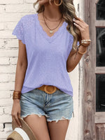 Women Clothing Summer V Neck Short Sleeve Stitching Lace Sleeves Women Blouse - Quality Home Clothing| Beauty