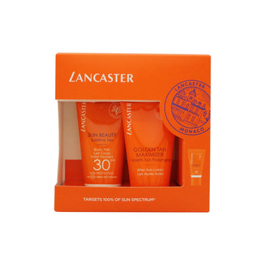 Lancaster Sun Beauty Gift Set 50ml Sun Beauty Body Milk SPF30 + 50ml After Sun Golden Maximiser + 3ml Sun Beauty Face Cream SPF30 - Quality Home Clothing| Beauty