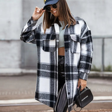 New Mid Length Plaid Printed Coat - Quality Home Clothing| Beauty