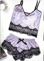 ​Silk Lace Trim Pajama Set -  QH Clothing