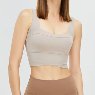 Nude Feel Workout Bra Women U Neck Beauty Back Yoga Vest High Strength Shockproof Sports Underwear - Quality Home Clothing| Beauty