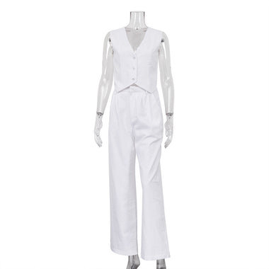 Women Clothing Summer Cotton Linen Sleeveless Vest Waistcoat Trousers Two Piece Set Women Casual Set