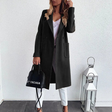 Popular Autumn Winter Solid Color Long Sleeve Double Pocket Collar Woolen Coat For Women Plus Size - Quality Home Clothing| Beauty