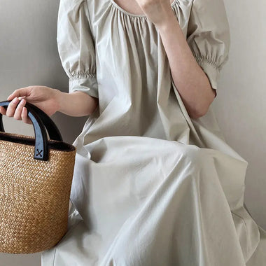 Puff Sleeve Mid Length Dress Loose Slimming A line Dress - Quality Home Clothing| Beauty