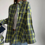 Retro All Matching Collared Loose Shirt Autumn Plaid Long Sleeve Pocket Women Shirt - Quality Home Clothing| Beauty