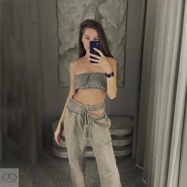 Retro Y2g Double Pants Hollow Out Cutout Drawstring Sweatpants Women  Loose Casual Trousers Ankle Tied Straight Leg Pants - Quality Home Clothing| Beauty
