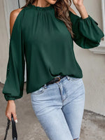 Autumn Winter Women Solid Color Lotus Leaf Round Neck Long Sleeve Pleated Off Shoulder Blouse - Quality Home Clothing| Beauty