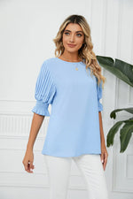 Solid Color round Neck Ruffled Princess Sleeves Loose Chiffon Blouses  Women - Quality Home Clothing| Beauty