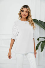 Solid Color round Neck Ruffled Princess Sleeves Loose Chiffon Blouses  Women - Quality Home Clothing| Beauty