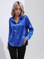 Satin Shirt Women Satin Artificial Silk Long Sleeve Shirt Spring Summer Women Clothing - Quality Home Clothing| Beauty