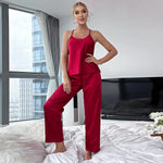 Sexy Criss Cross Backless Suit Sleeveless Suspender Trousers Pajamas Two-Piece Lightweight Ice Silk Pajamas for Women - Quality Home Clothing| Beauty