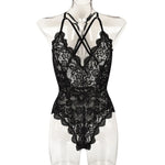 ​Lace Criss Cross Backless Bodysuit -  QH Clothing