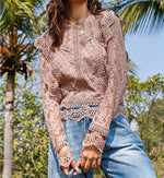 Lace Shirt Base Sexy Cutout Lace Long Sleeved Fresh Sweet Women Top - Quality Home Clothing| Beauty