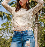 Lace Shirt Base Sexy Cutout Lace Long Sleeved Fresh Sweet Women Top - Quality Home Clothing| Beauty