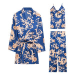 Silk Pajamas Women Spring Summer Dragon Robe Printed Silk Home Wear Three-Piece Suit satin pajamas satin sleepwear - Quality Home Clothing| Beauty