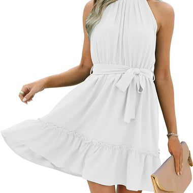 Women Clothing Spring Summer Casual Sleeveless Waist Tight Wooden Ear Swing Dress - Quality Home Clothing| Beauty