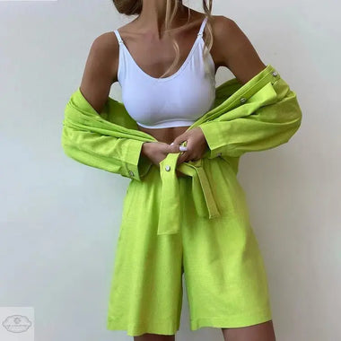 Solid Color Long Sleeve Shirt Shorts Set - Quality Home Clothing | Beauty