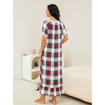 Spring Autumn Plaid Short-Sleeved Nightdress Women  Wear outside One Piece Homewear Clothing Night Dress - Quality Home Clothing| Beauty