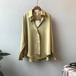 Spring Elegant Satin Shirt Women Long Sleeved Shirt Loose Solid Color Shirt - Quality Home Clothing| Beauty