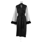 Spring Summer Feather Sexy Ice Silk Robe Women Cardigan Lace-up Mesh Moisture-Wicking Clothing Home Wear Women - Quality Home Clothing| Beauty