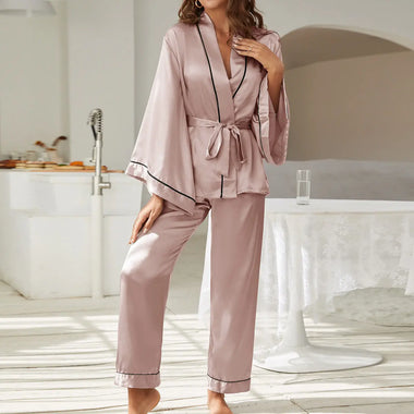 Spring Summer Pajamas Women Summer Thin Silk Ice Silk Satin Chiffon Long Sleeve Home Wear Spring Autumn - Quality Home Clothing| Beauty
