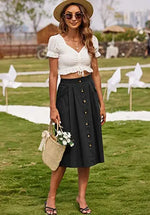 Spring Summer Skirt Casual Button A line Skirt High Waist Midi Skirt Women Clothing - Quality Home Clothing| Beauty