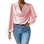 Long Sleeved Shirt Loose Draped V neck Top T shirt Women Clothing - Quality Home Clothing| Beauty