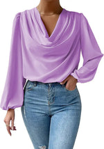 Long Sleeved Shirt Loose Draped V neck Top T shirt Women Clothing - Quality Home Clothing| Beauty