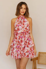 Women Summer Vacation Floral Ruffled Tiered A Line Tie Backless Dress - Quality Home Clothing| Beauty