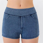 Summer High Waist Hip Lift Yoga Denim Shorts Women Stretchy Slim Fit Belly Contracting Sports Outerwear Fitness Shorts - Quality Home Clothing| Beauty
