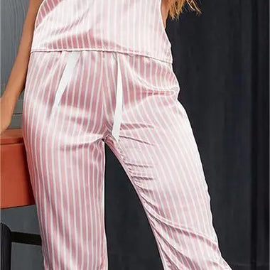 Summer Sexy Pajamas Set Sling Lace Satin Artificial Silk Trousers Home Wear - Quality Home Clothing| Beauty